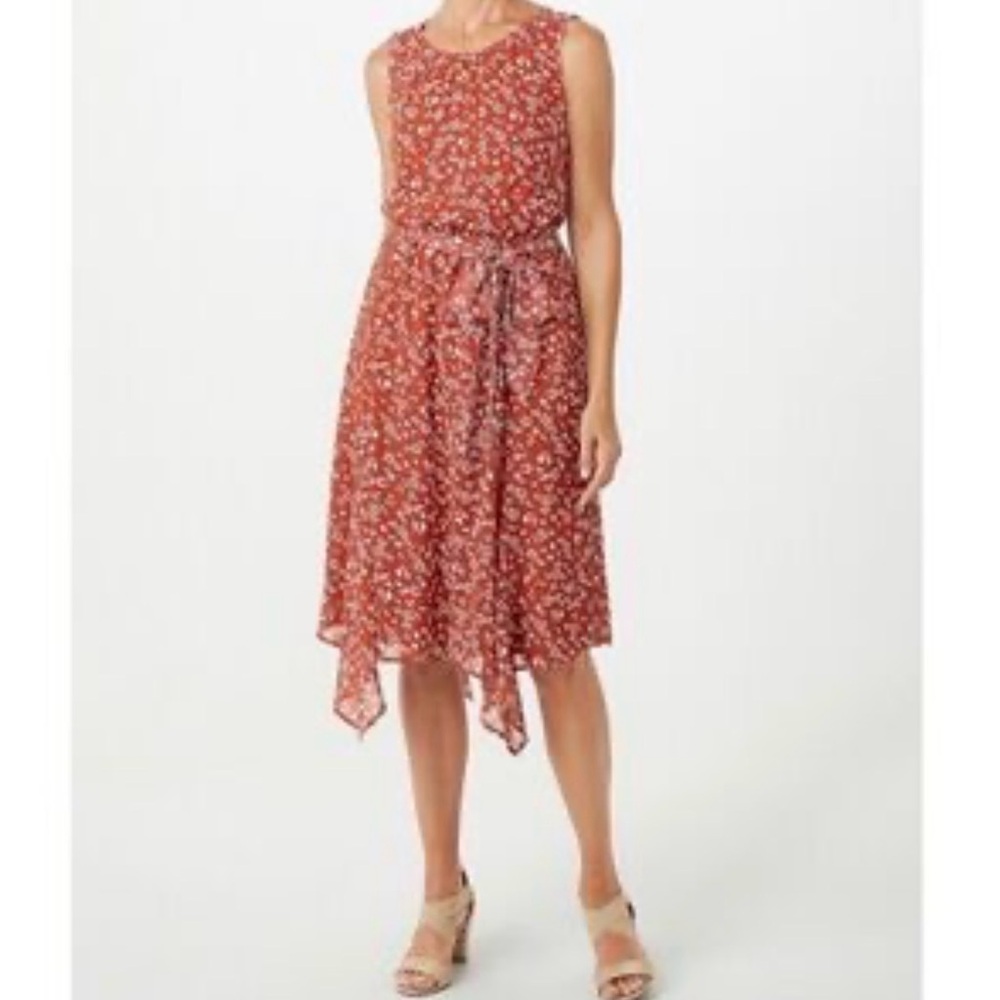 Dress Barn Sleeveless Rust Color Floral Asymmetric Dress